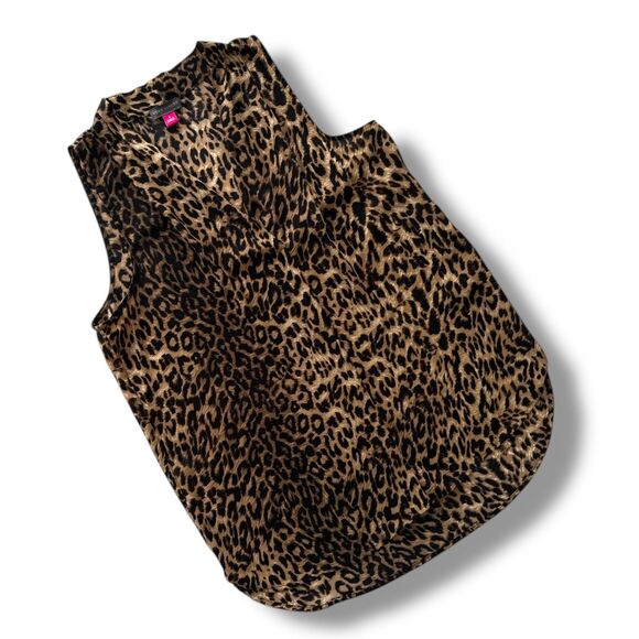 Vince Camuto Slvless Chiffon V-Neck‎ Leopard Print Wm High-Lo Blouse Sz Sm EUC - Picture 5 of 8
